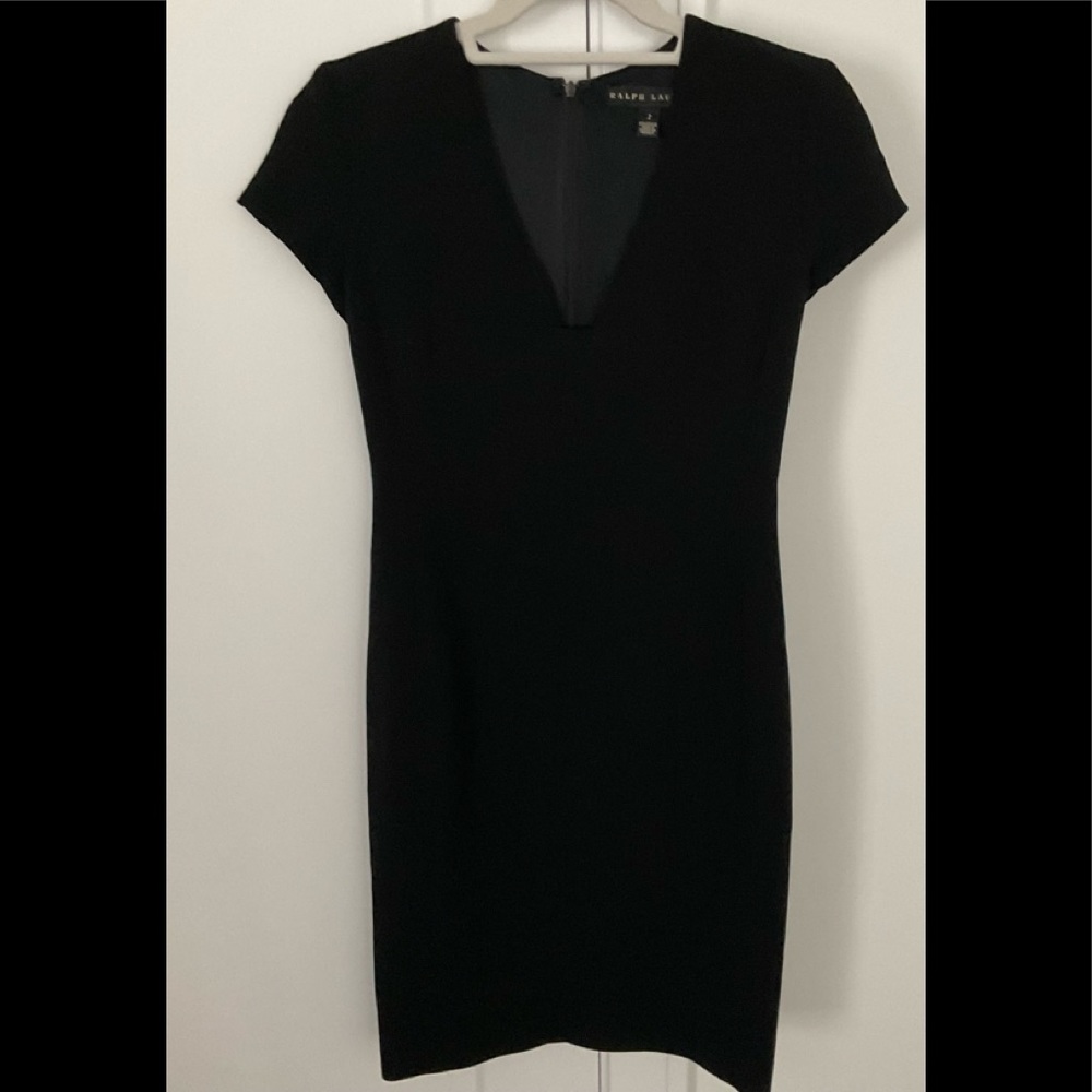 Ralph Lauren black label wool blend squared v neck dress silk lined in size 2